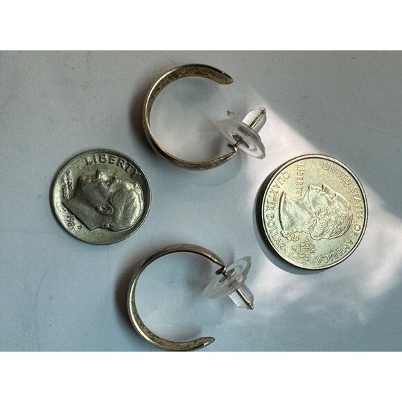 Estate Sterling Silver 925 Hoop Stud Earrings 0.78" EZ Push Backs 3.5g - Picture 6 of 8